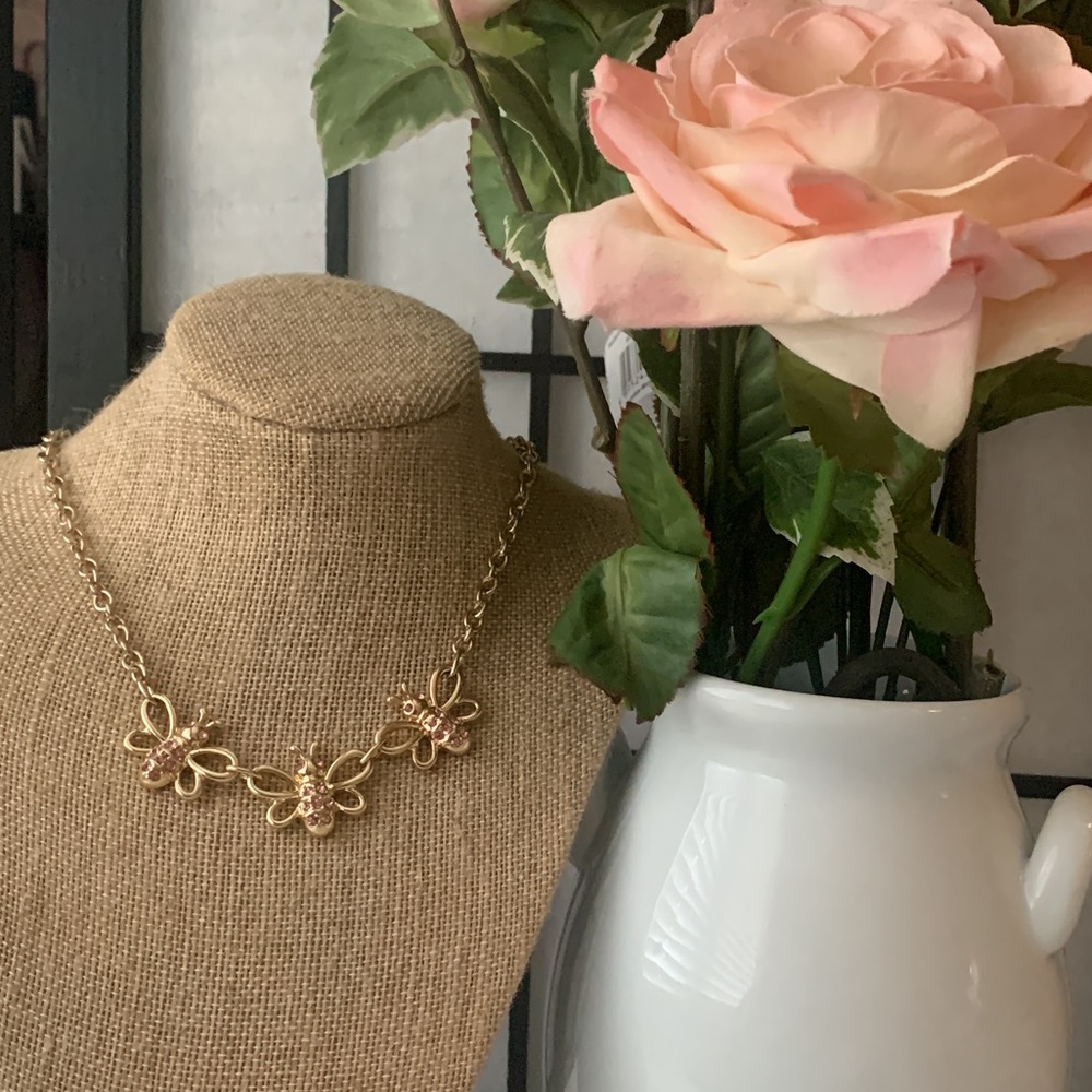 R.J Graziano Bumble Bee You Can Do It Necklace Gold Tone w/ Pink Rhinestone 🐝💖